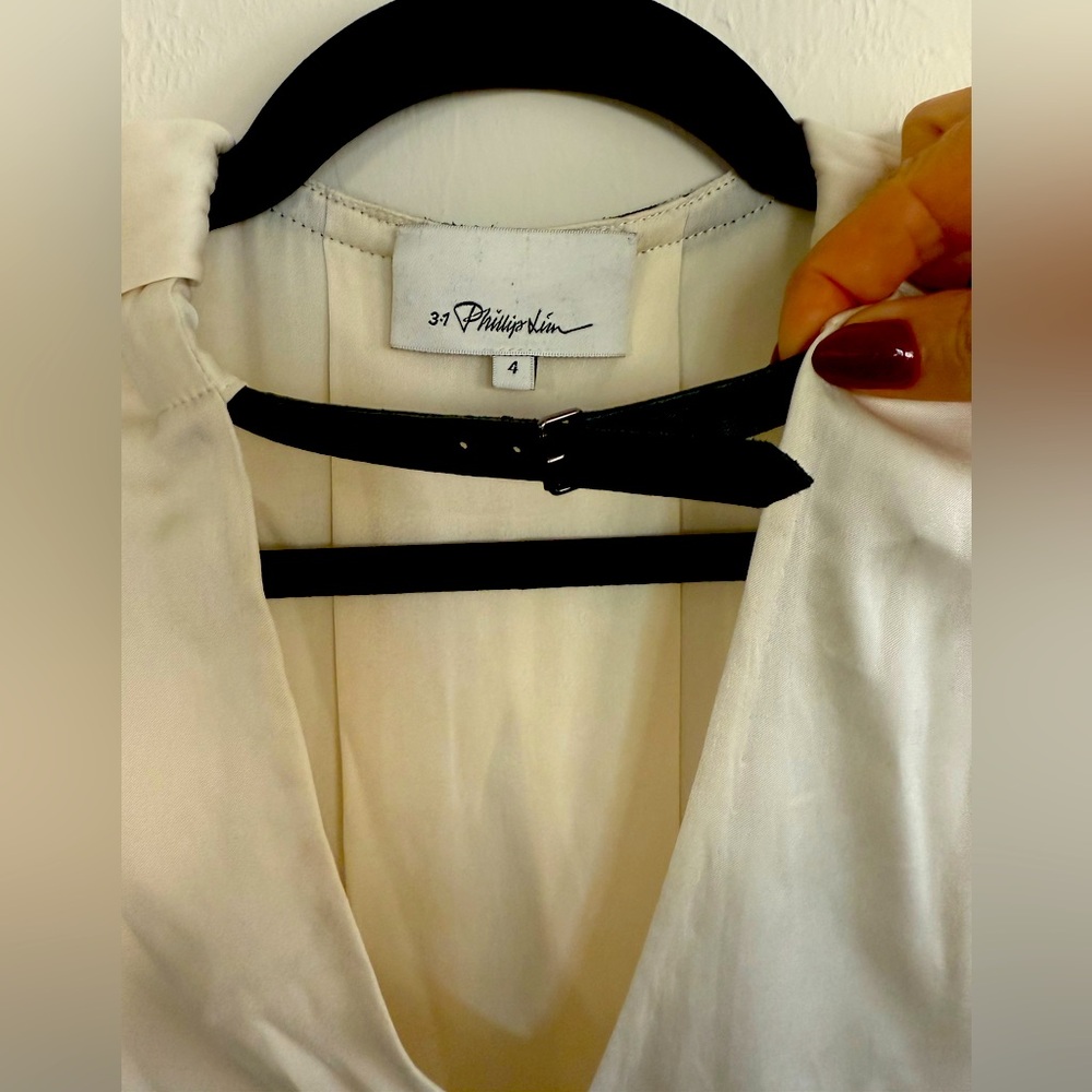 Phillip Lol 3.1 Satin Flowy Blouse with Leather Buckle at Neck